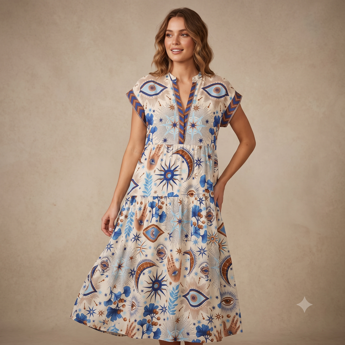 Printed Cotton Dress Half Length 66953 Sample