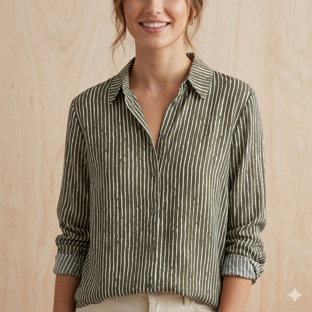 Light Long Sleeve with Buttons Viscose Shirt 67336 Olive Sample