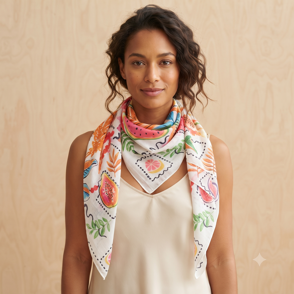 PRE-ORDER Tropical Beach and Fruits Cotton Scarf 68158