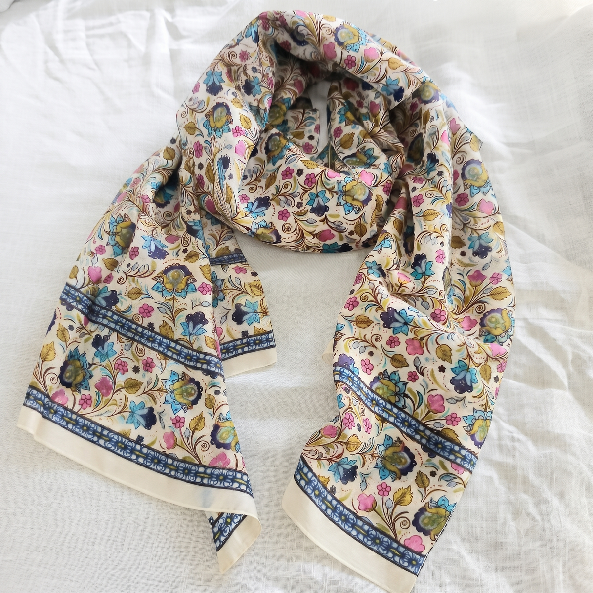 Small Oriental Floral Pure Silk Scarf ZS 33/L