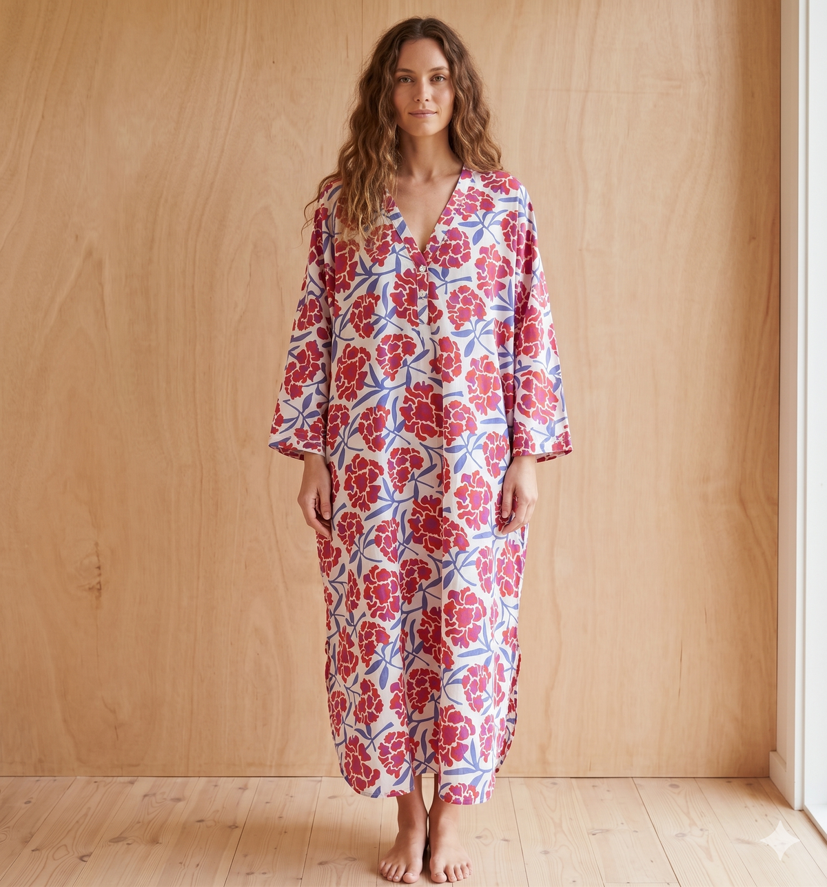 Free Size Long Dress 3 Buttons with Pocket Cotton 67010
