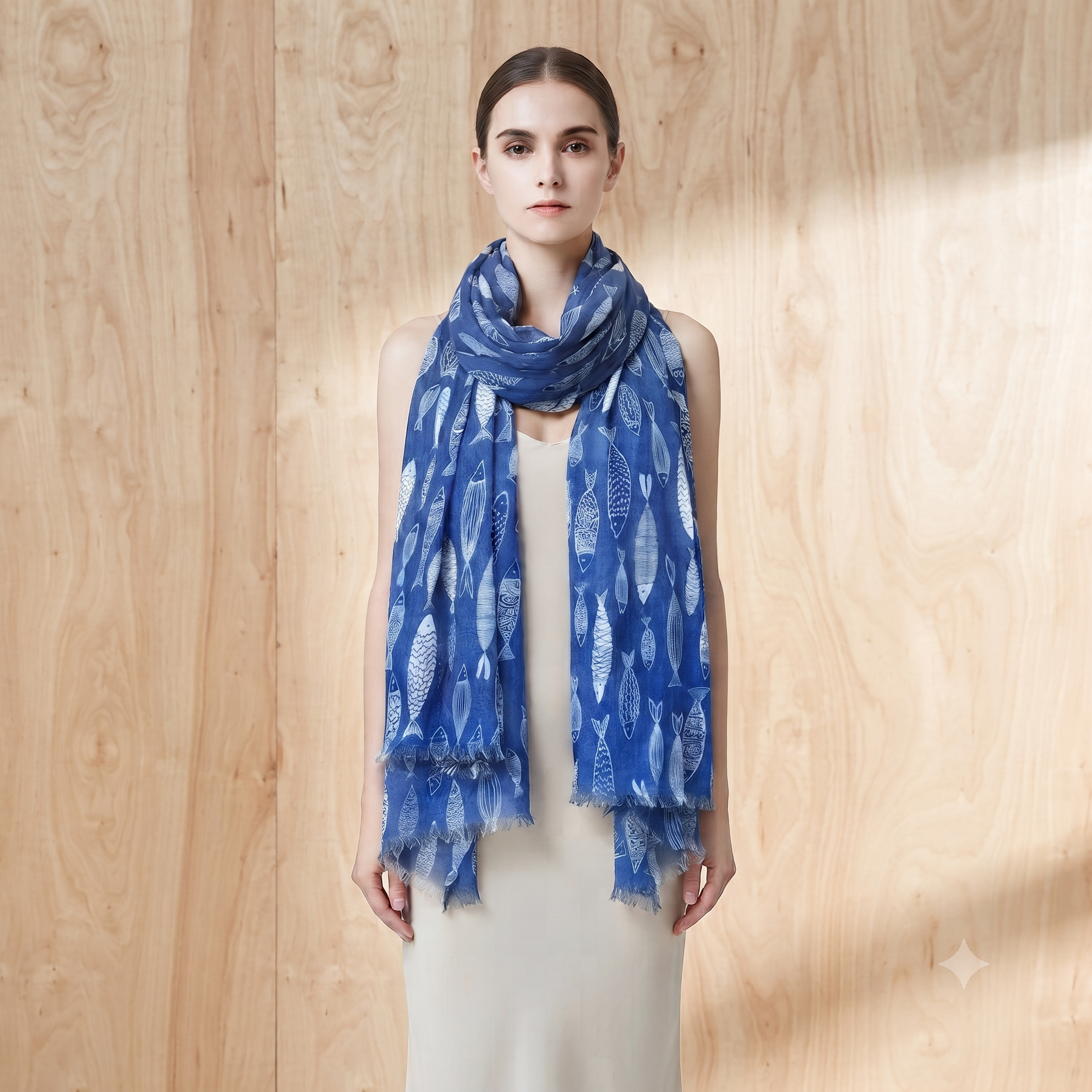 PRE-ORDER Two Tones Fish Cotton Scarf 68239