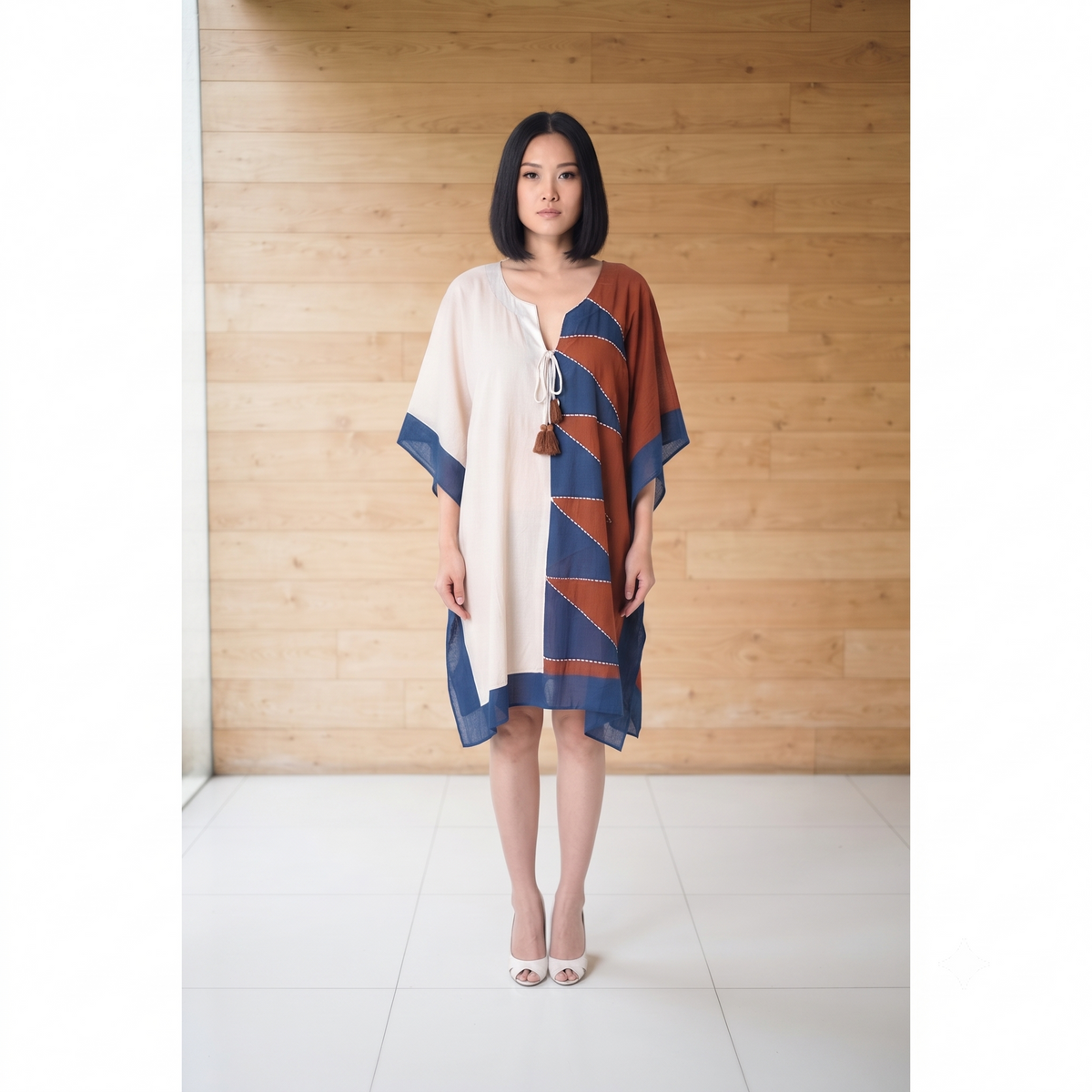 PRE-ORDER - Embroidered Mid Length Cotton Poncho - 68008-0650