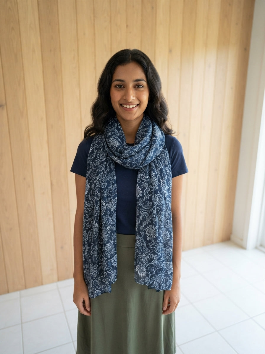 Viscose Paily Print Scarf 332277Navy