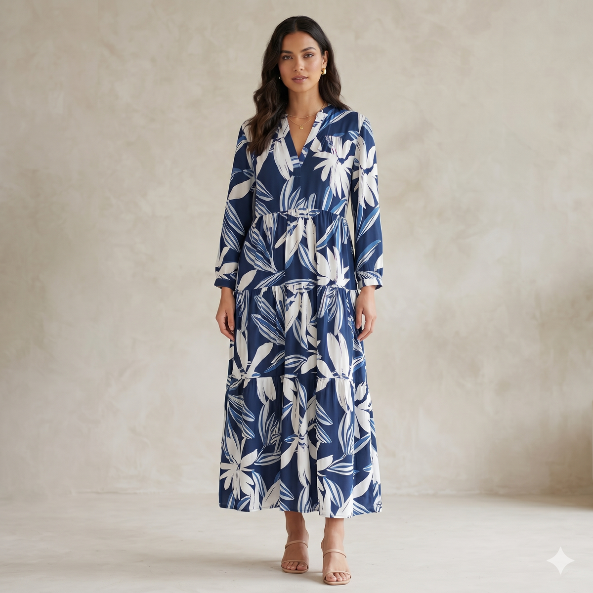 Long Viscose Dress with Long Sleeves 67192 Blue Sample