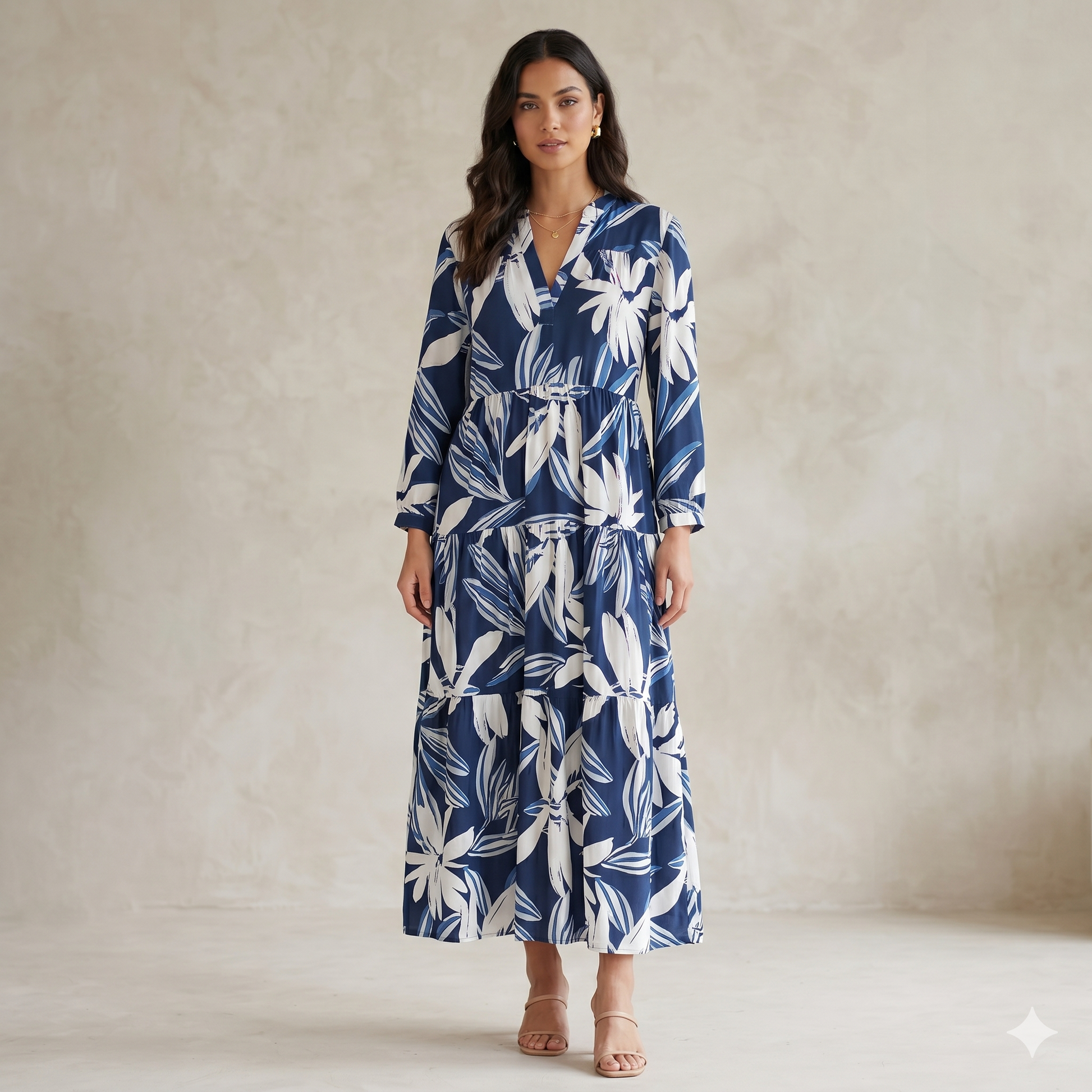 Long Viscose Dress with Long Sleeves 67192 Blue Sample