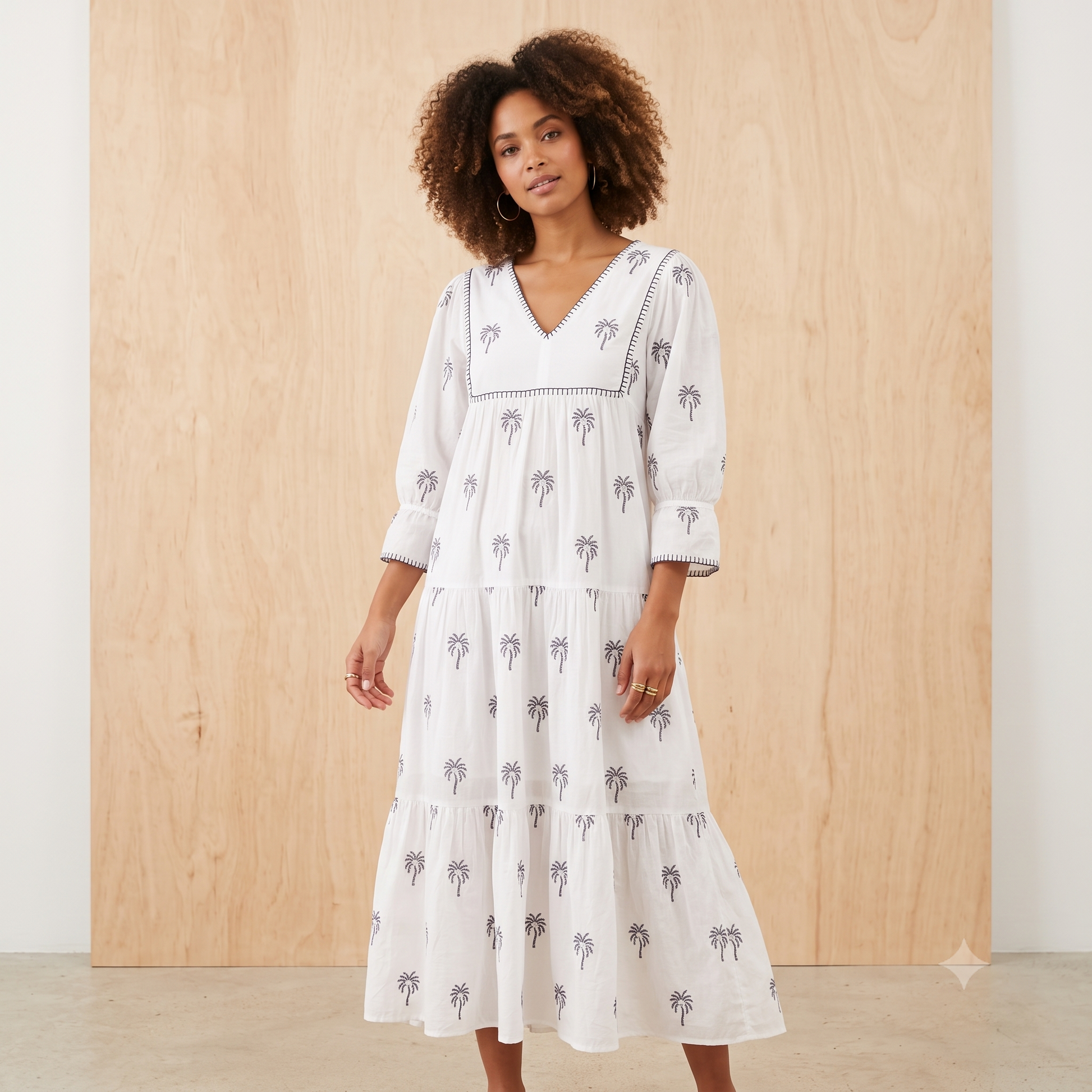 Long Pure Cotton Summer Dress with Long Sleeve 67048