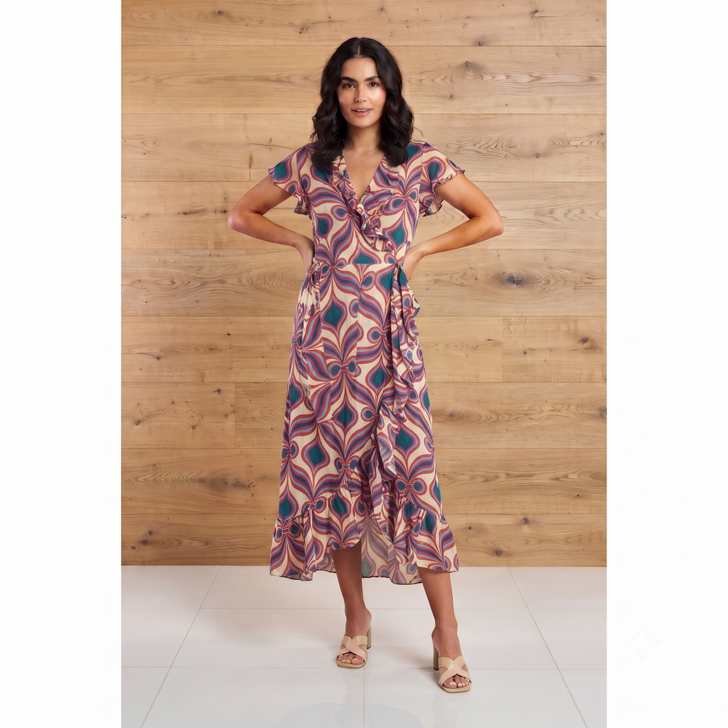 PRE-ORDER Long Wrapped Dress + Frill - 66968-0302