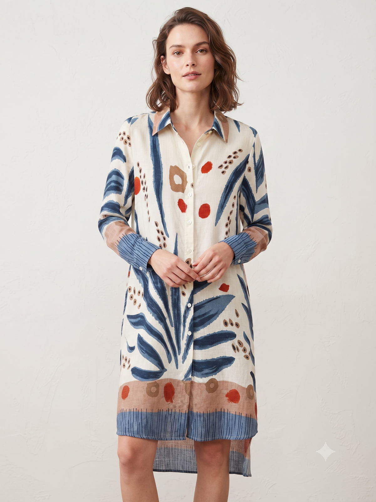 PRE-ORDER Abstract Shirt Dress Floral with Collar B-008