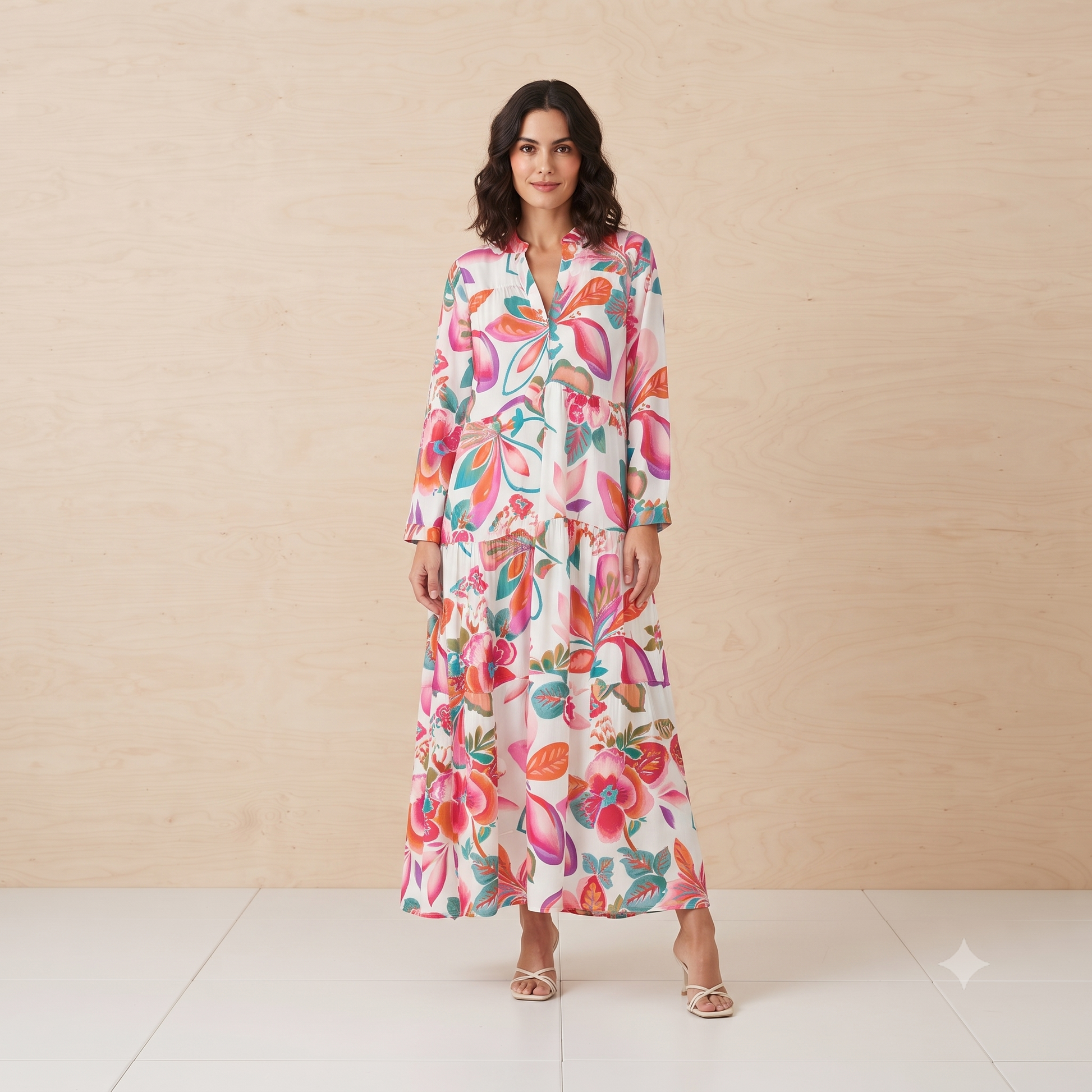 PRE-ORDER Long Viscose Dress Chinese Collar - 67798
