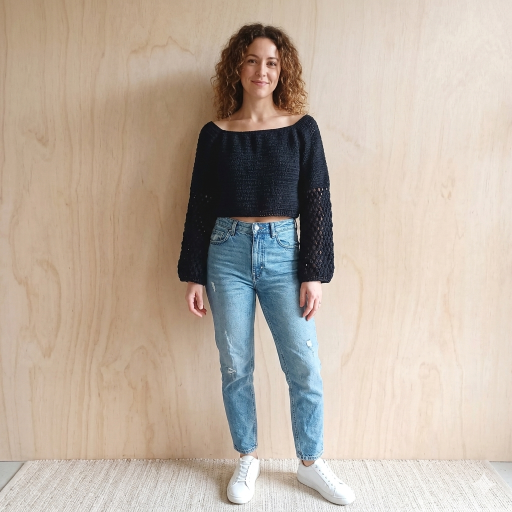 Crochet Short Cotton Summer Top 67308 Black Sample