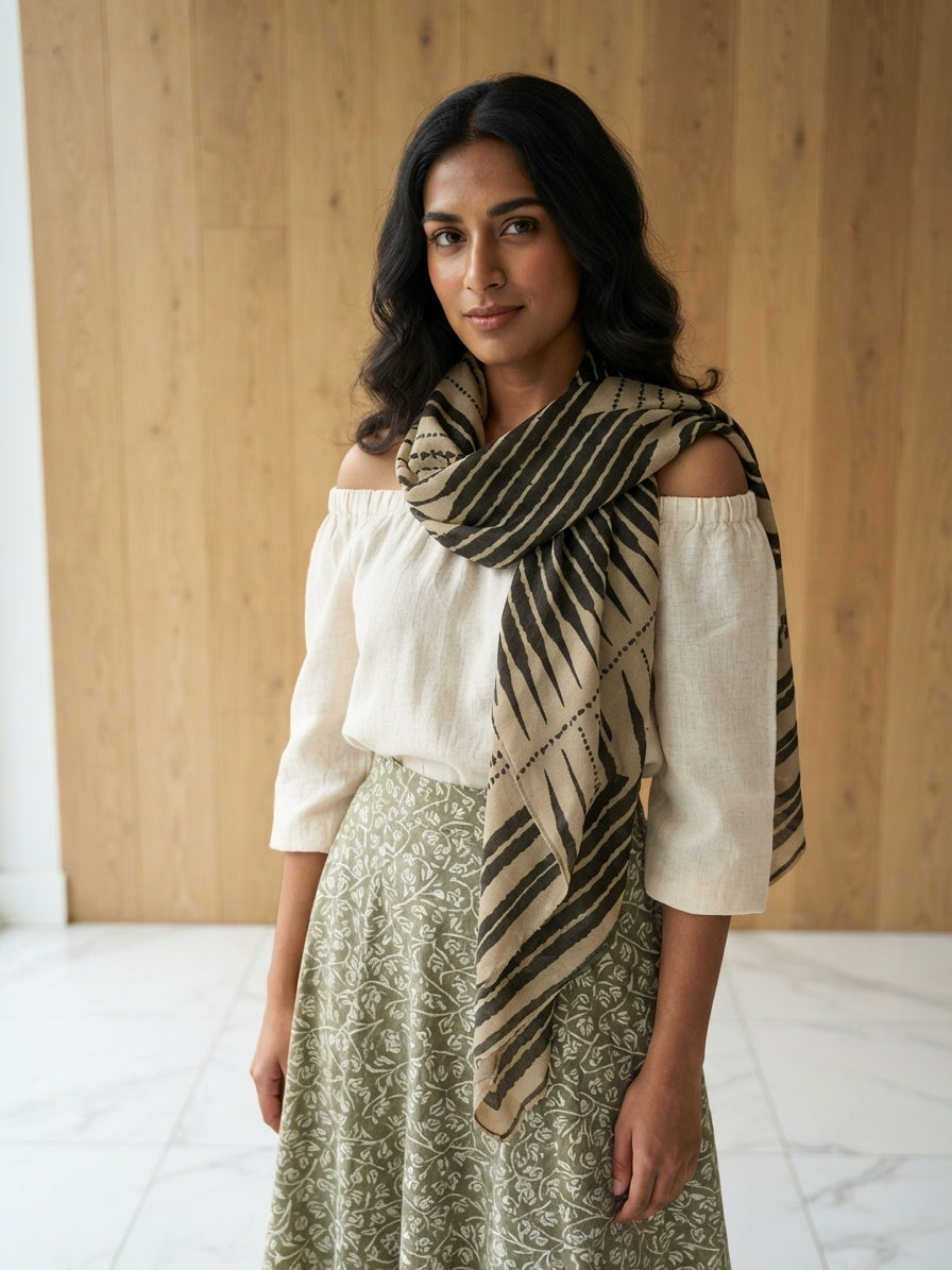 Abstract Ink Print Viscose Scarf 332262