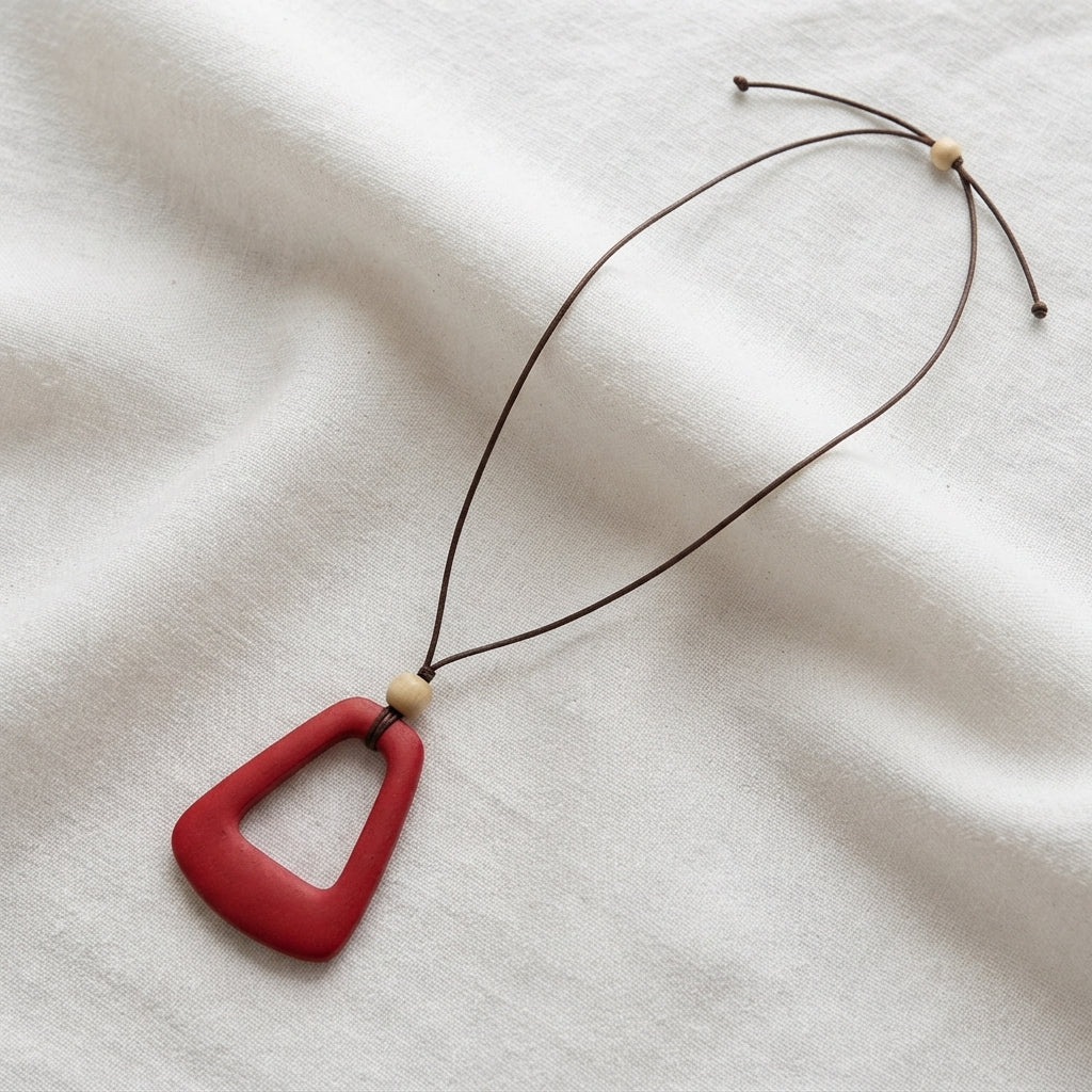 Irregular Rectangle Wooden Pendant Necklace M22