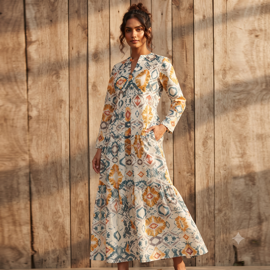 Long Printed Cotton Dress 65955