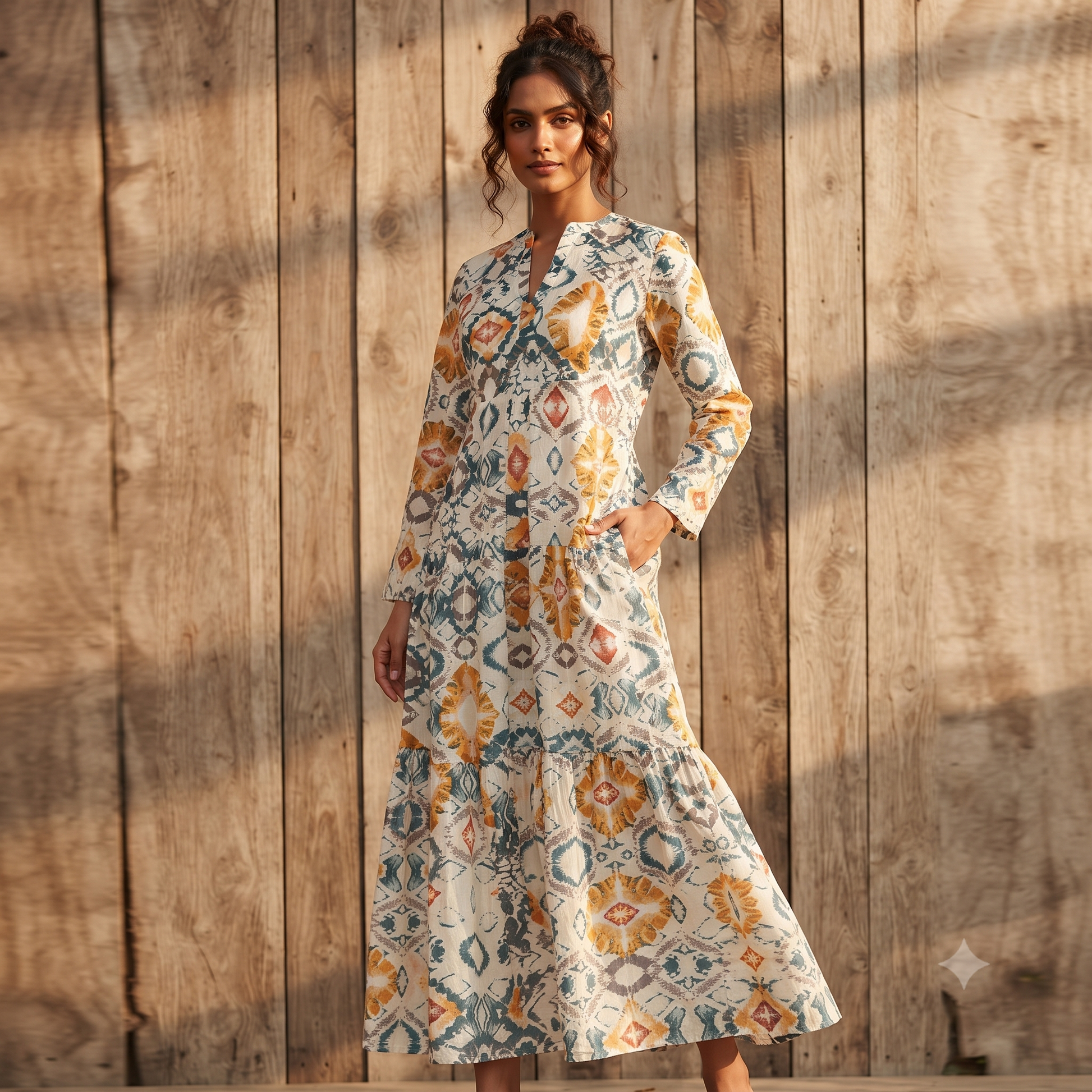 Long Printed Cotton Dress 65955