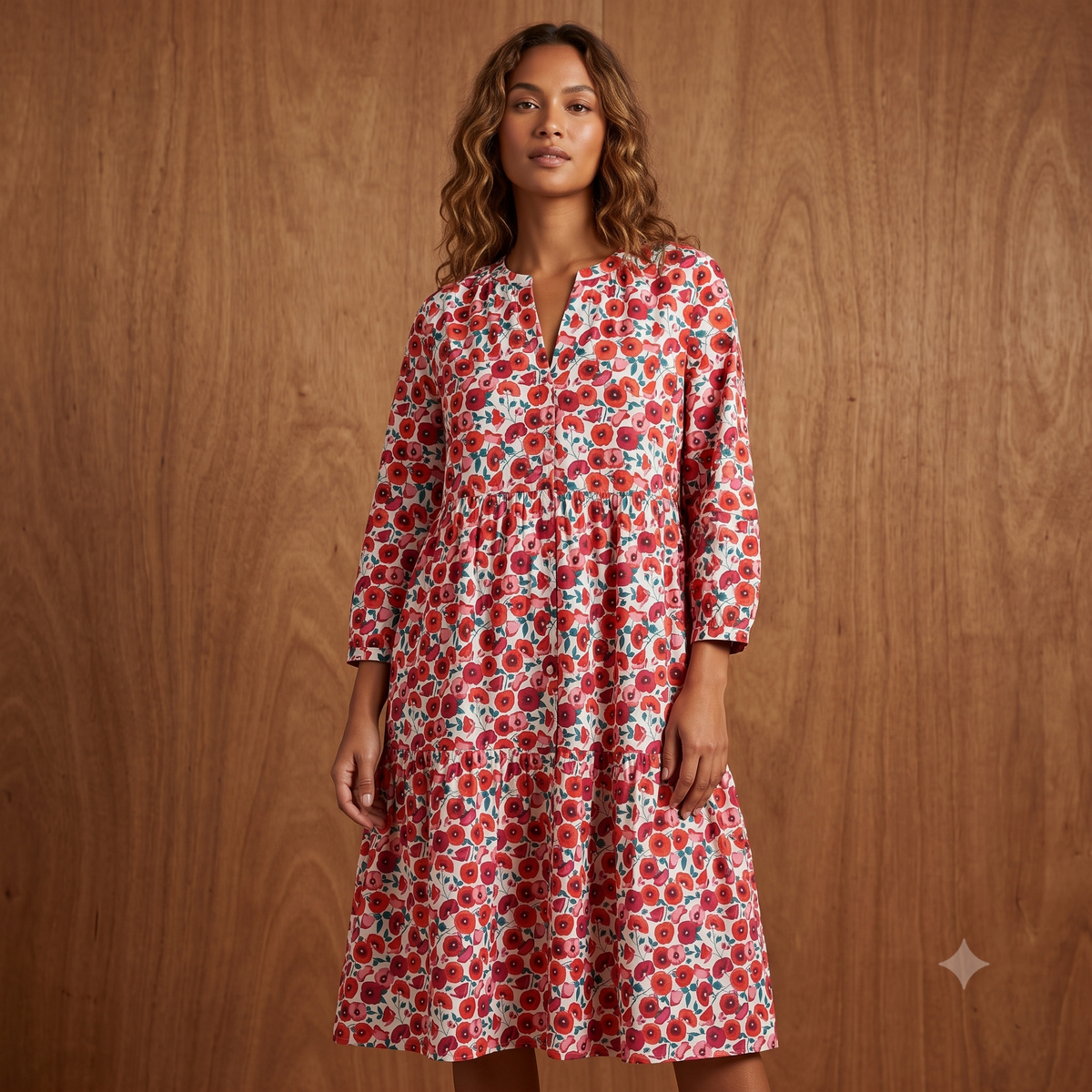 Cotton V-Neck Short Dress 66152 Poppy