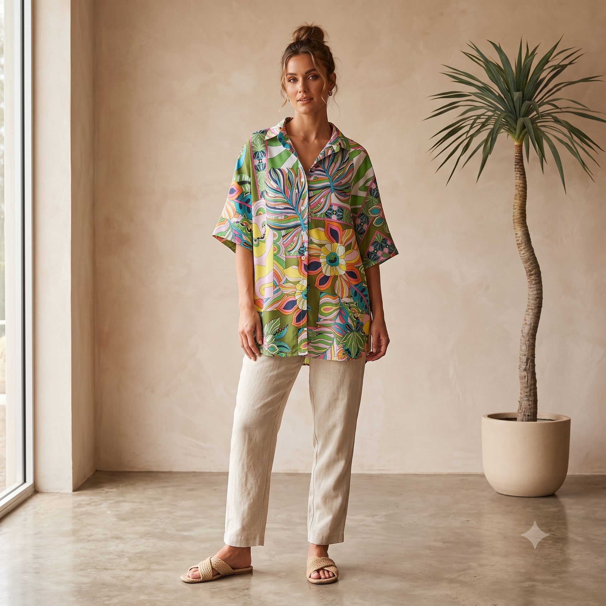 Colourful Leaf Cotton Shirt 64409