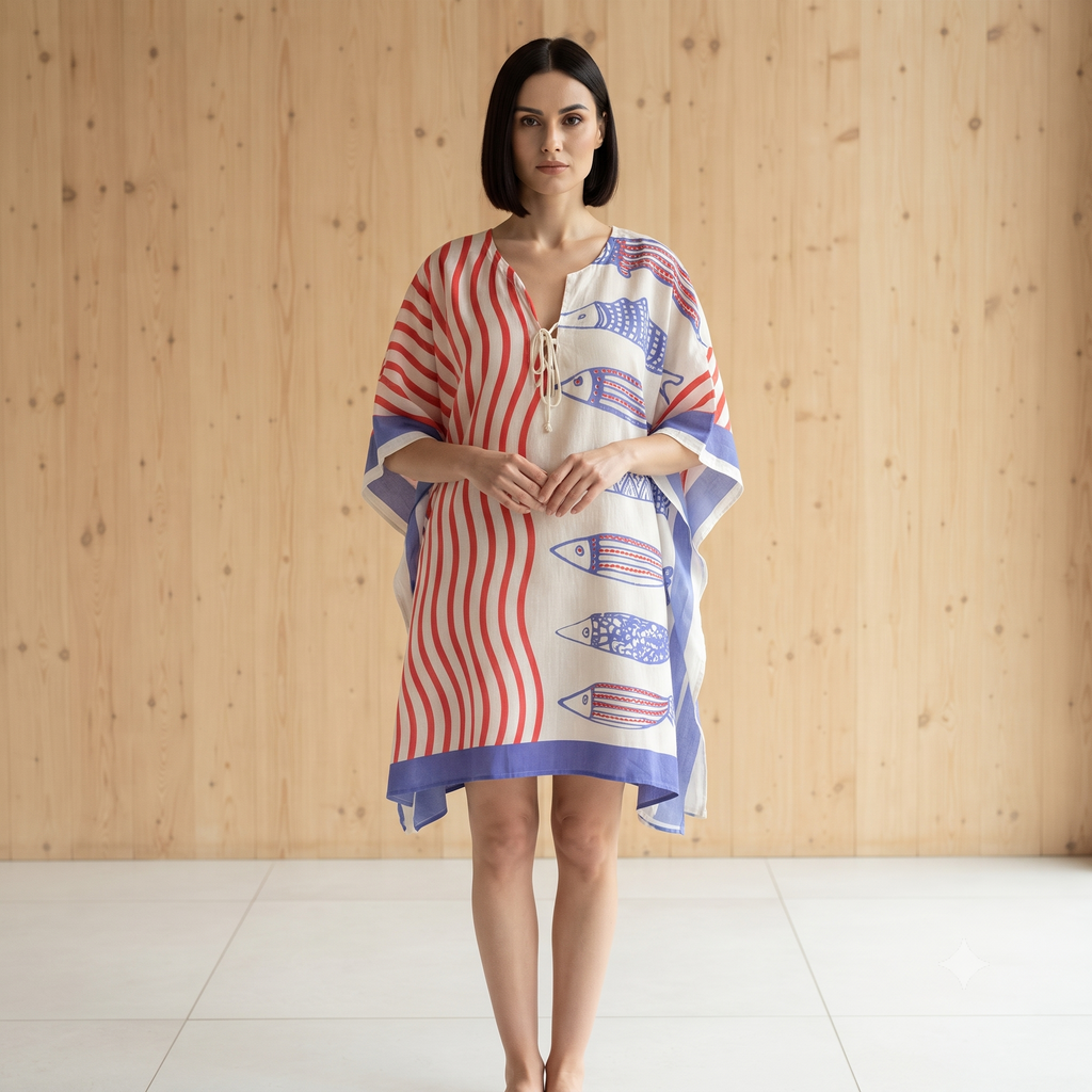 PRE-ORDER - Embroidered Mid Length Cotton Poncho - 68008-0600