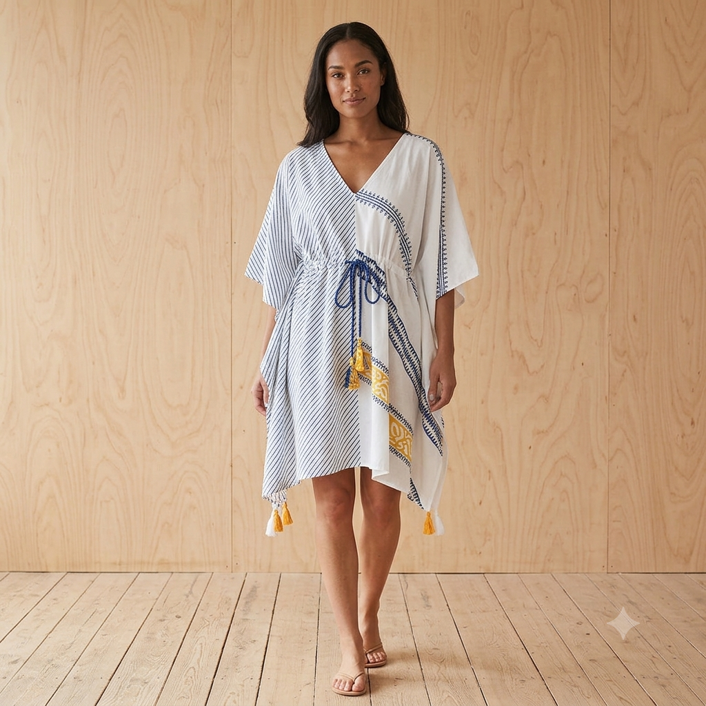 White Kaftan with Blue Stripes Cp1278k Blue