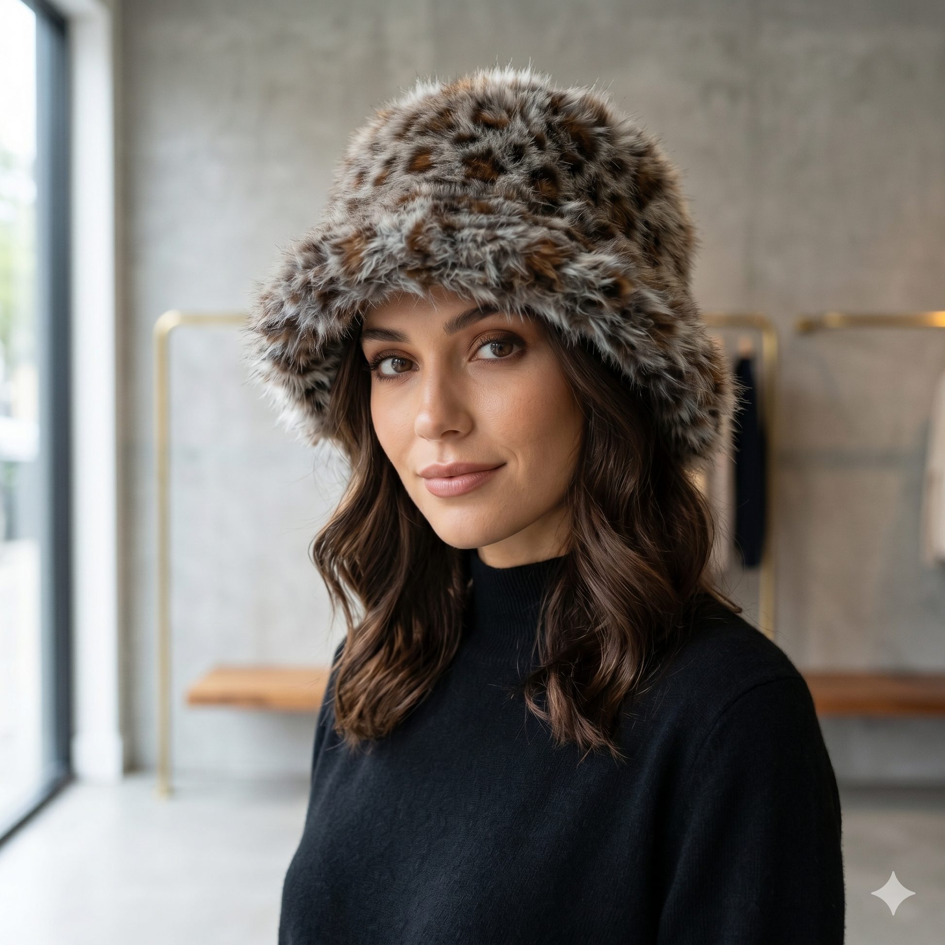 Extra Fluffy Faux Fur Bucket Hat Leopard 7548