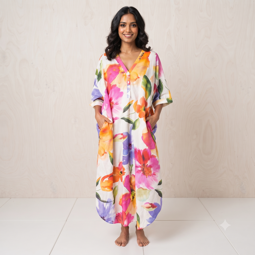 PRE-ORDER Free Size Long Dress 3 Buttons +Side Pockets - 67916-0451