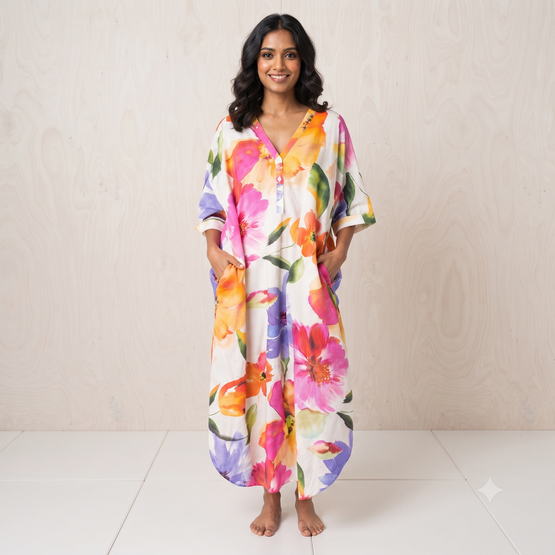 PRE-ORDER Free Size Long Dress 3 Buttons +Side Pockets - 67916-0451
