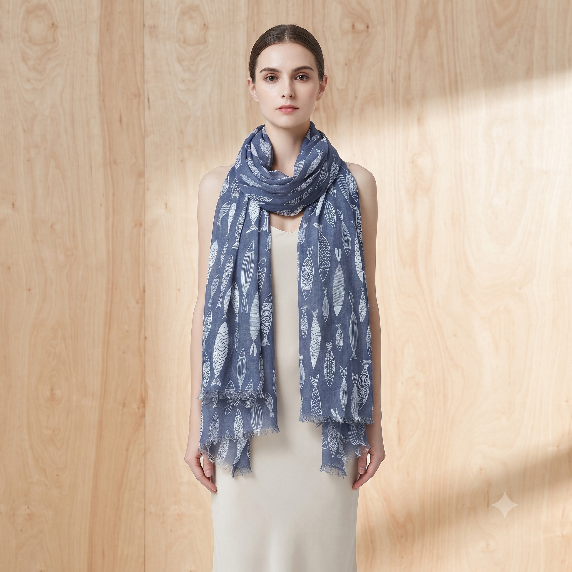 PRE-ORDER Two Tones Fish Cotton Scarf 68239