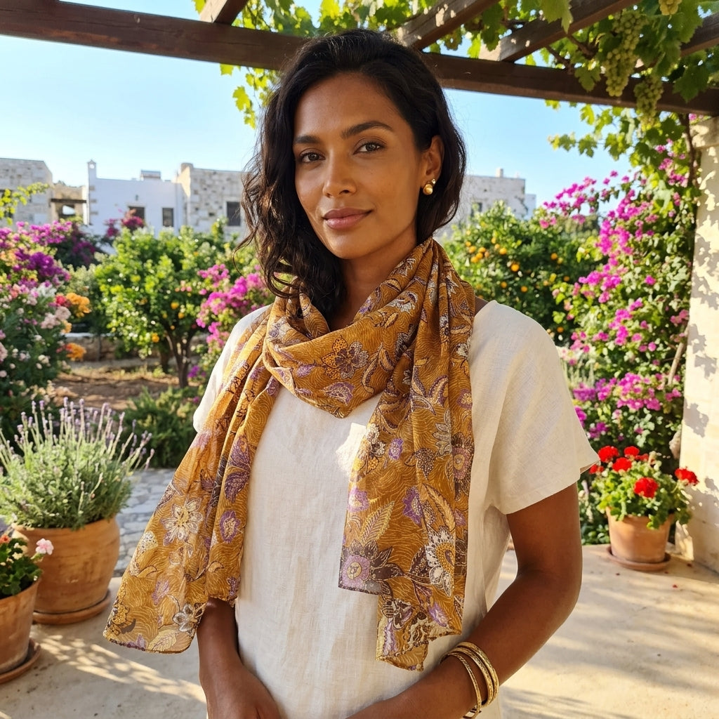 Cotton Flower Scarf - Jaune Fonce
