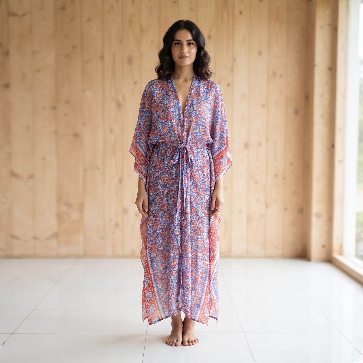 PRE-ORDER - Hand Block Print Long Kimono - 67210-0553