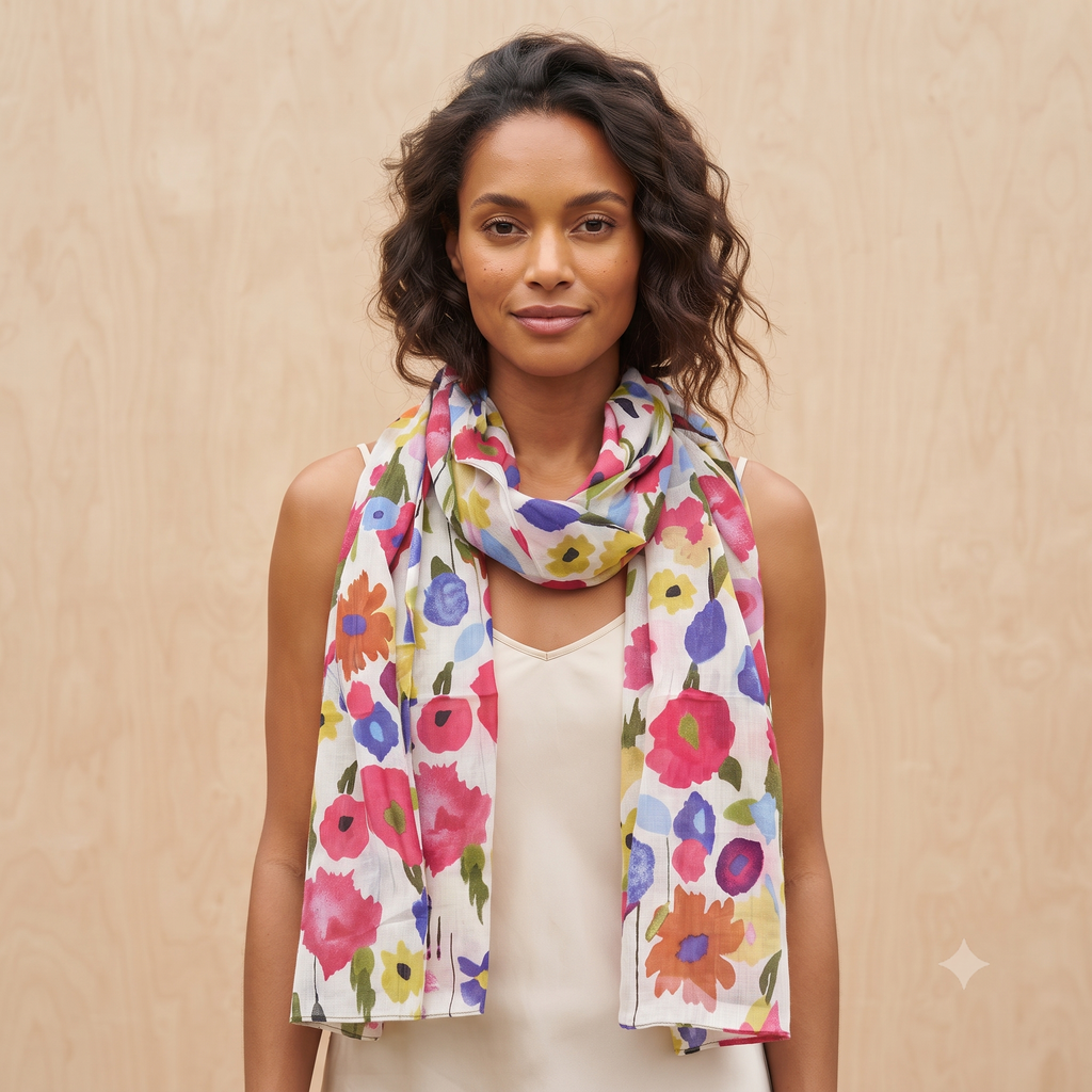 PRE-ORDER Raining Flowers Cotton Scarf 67133