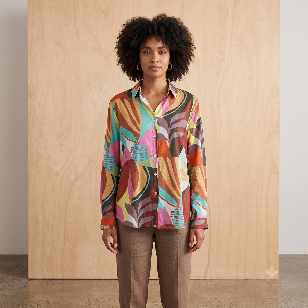 Light Long Sleeve with Buttons Viscose Shirt 67336 Multi