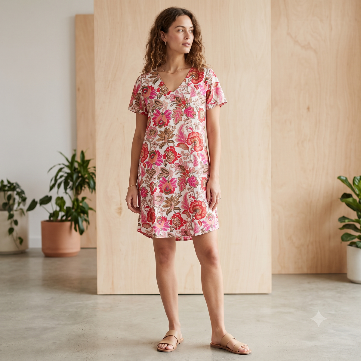 Light Viscose Summer Dress 66972 Pink Floral