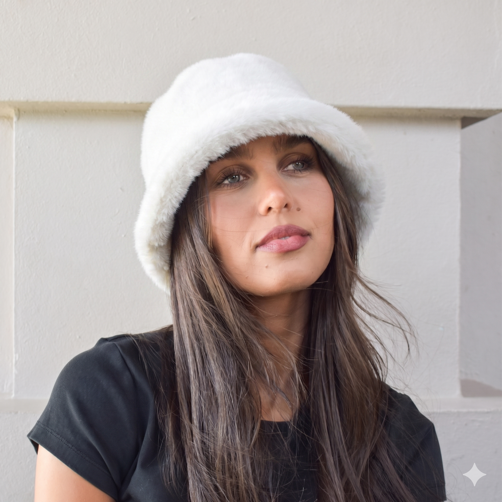 Faux Fur Classic Bucket Hat Plain 7531