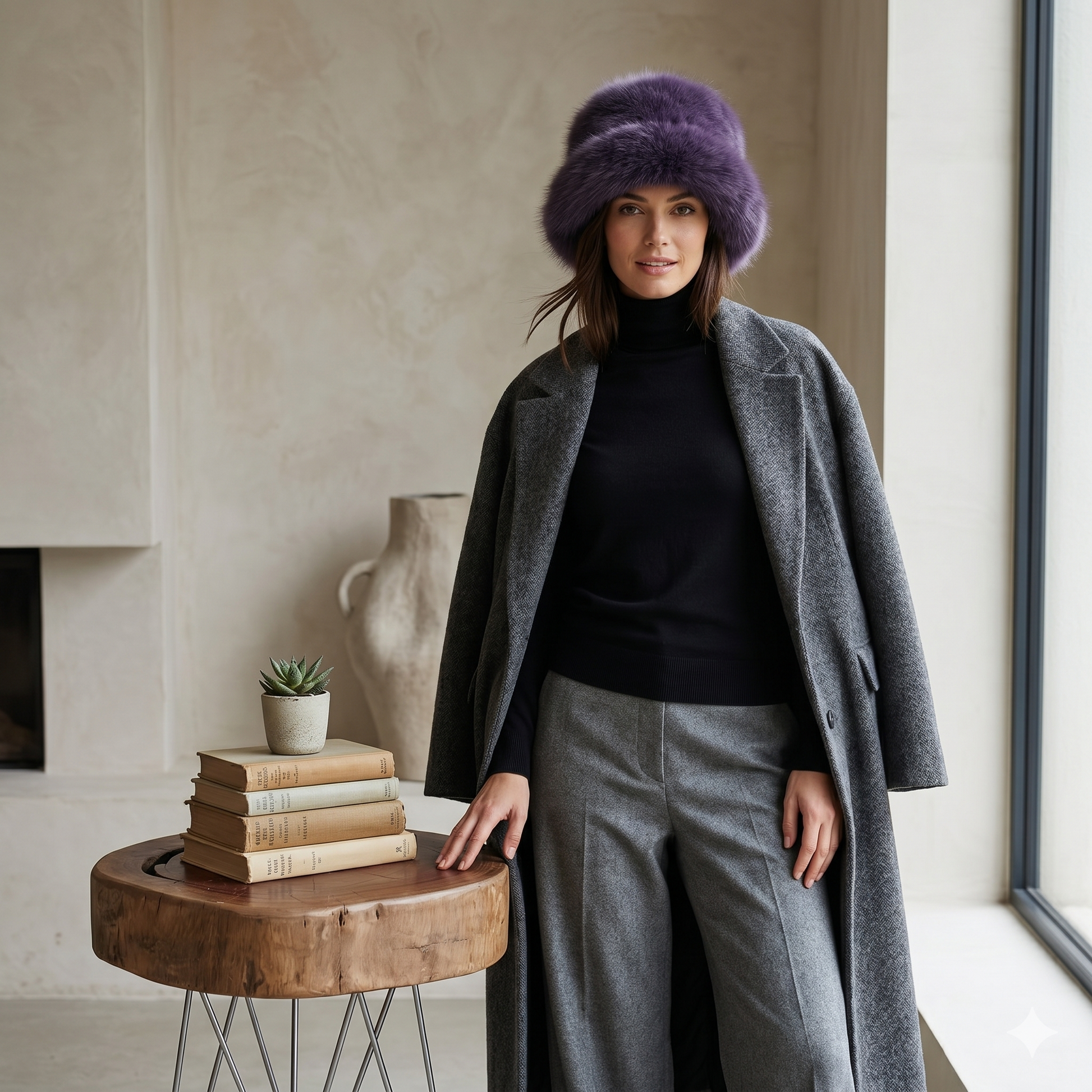 Extra Fluffy Faux Fur Bucket Hat Plain 7549