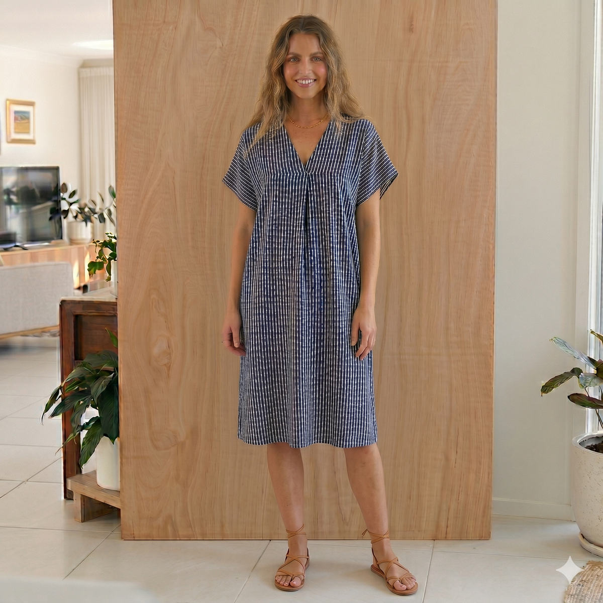Oversized Viscose Dress with Pockets 66982 Navy