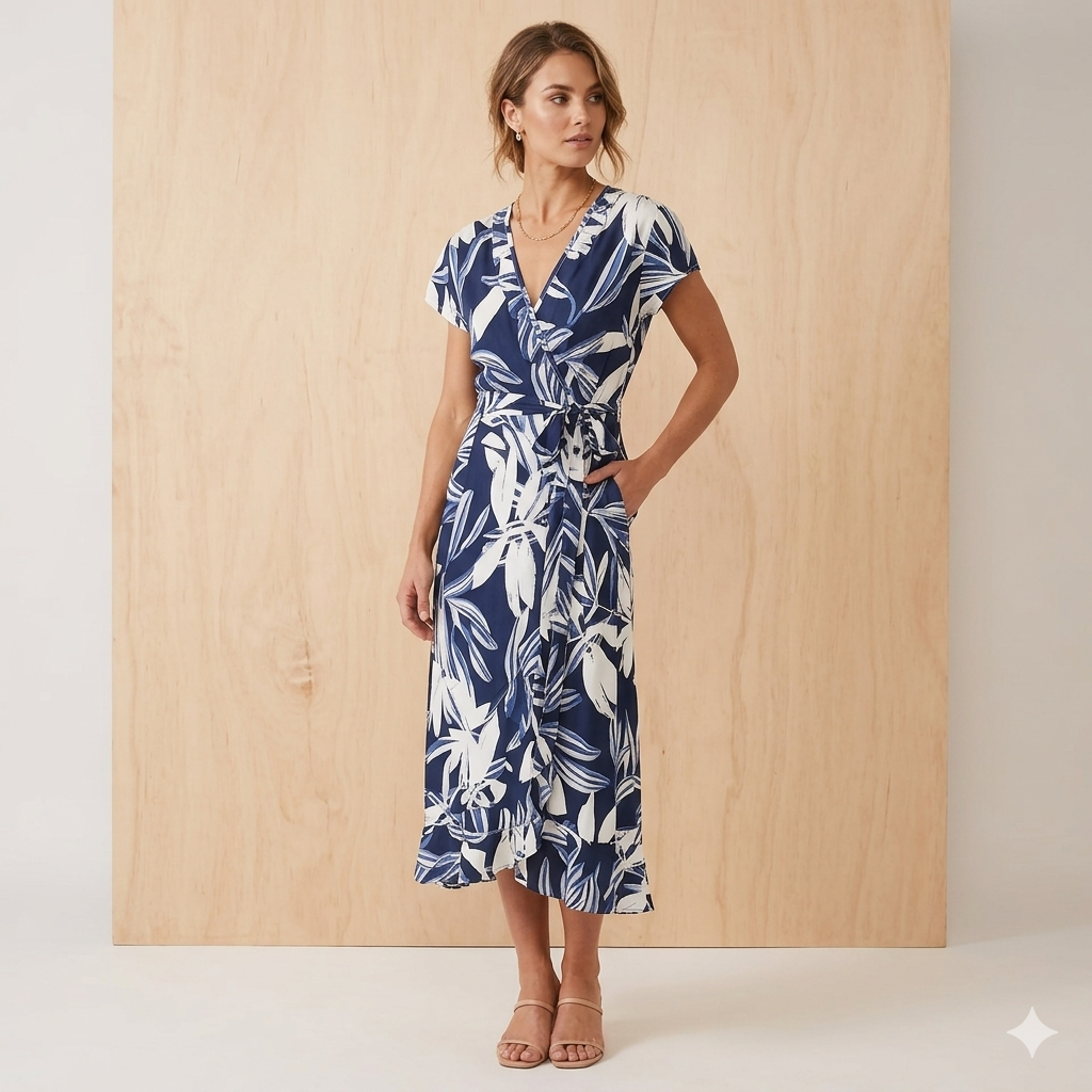 Long Wrapped Viscose Dress and Frill 66968