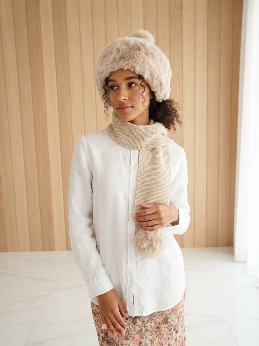 Faux Fur Pom Pom Beanie and Scarf 332320