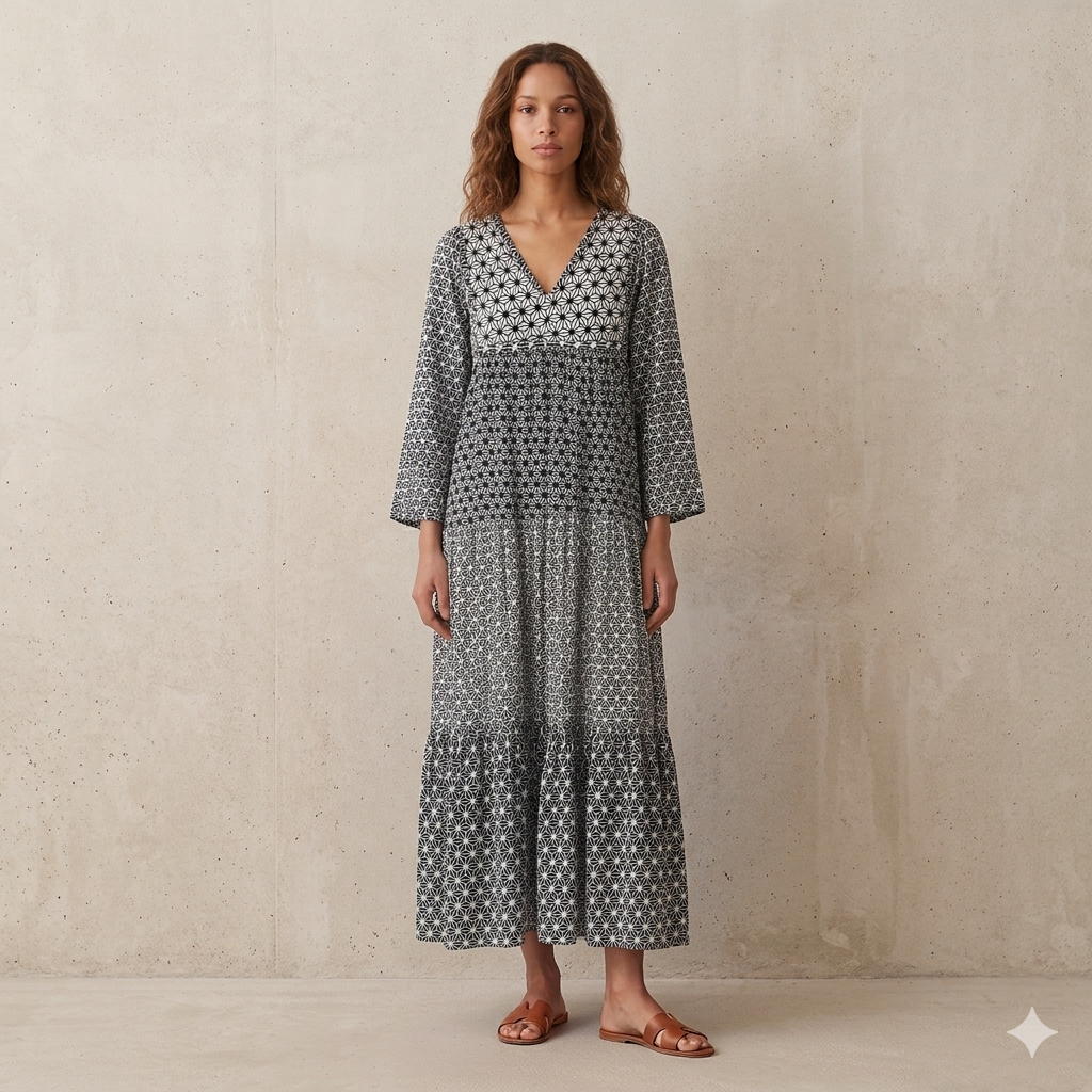 Large Sleeve Layered Viscose Dress 67130