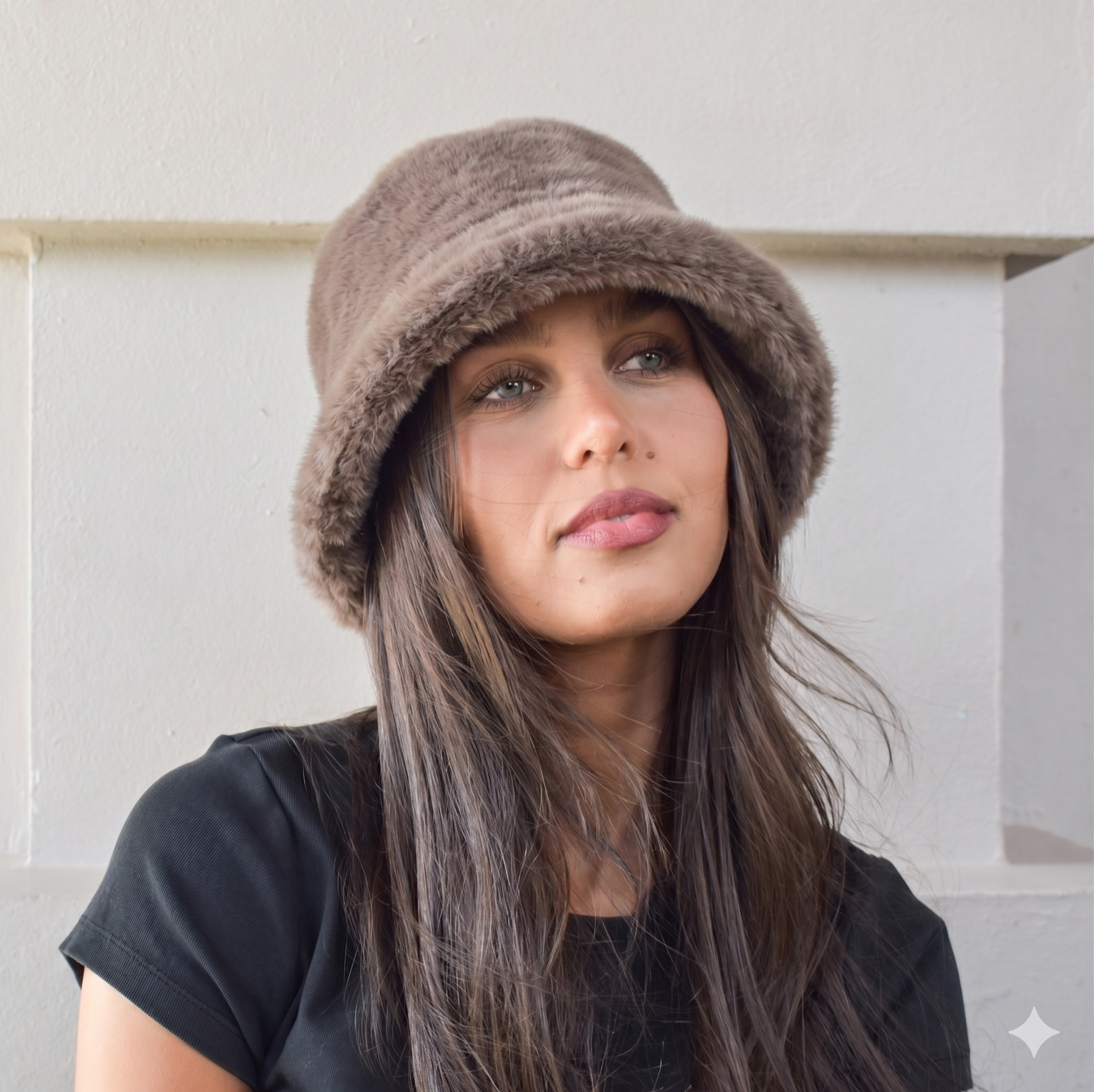Faux Fur Classic Bucket Hat Plain 7531