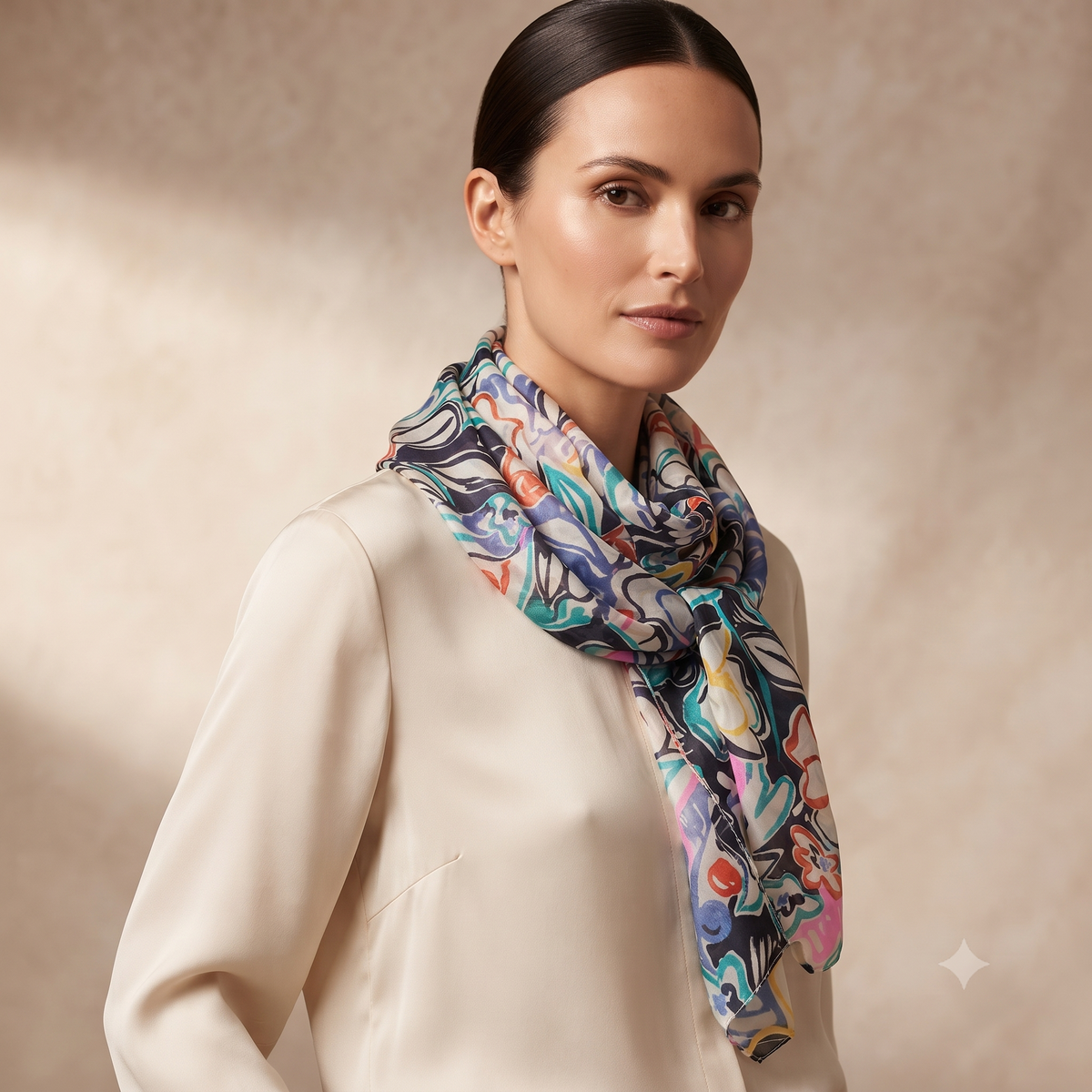 Abstract Floral Pure Silk Scarf PS 1164/L COL 2