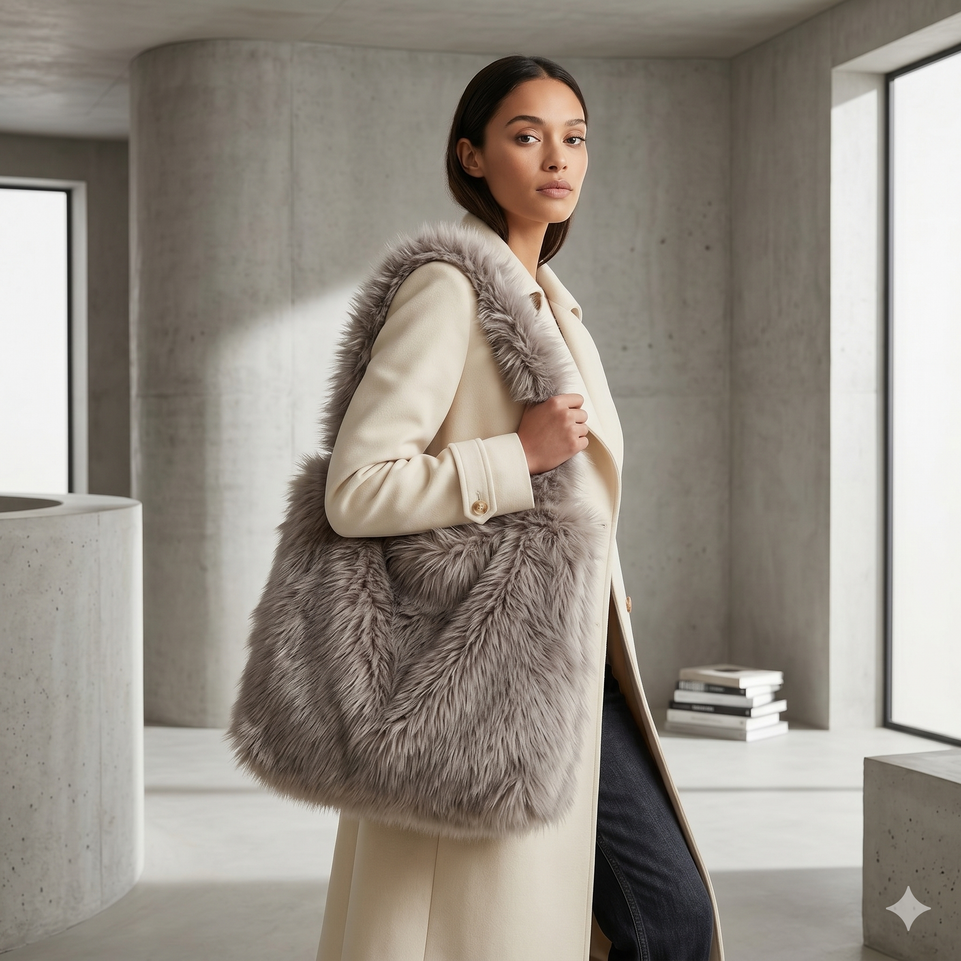 Faux Fur Tote Bag Plain BG2709