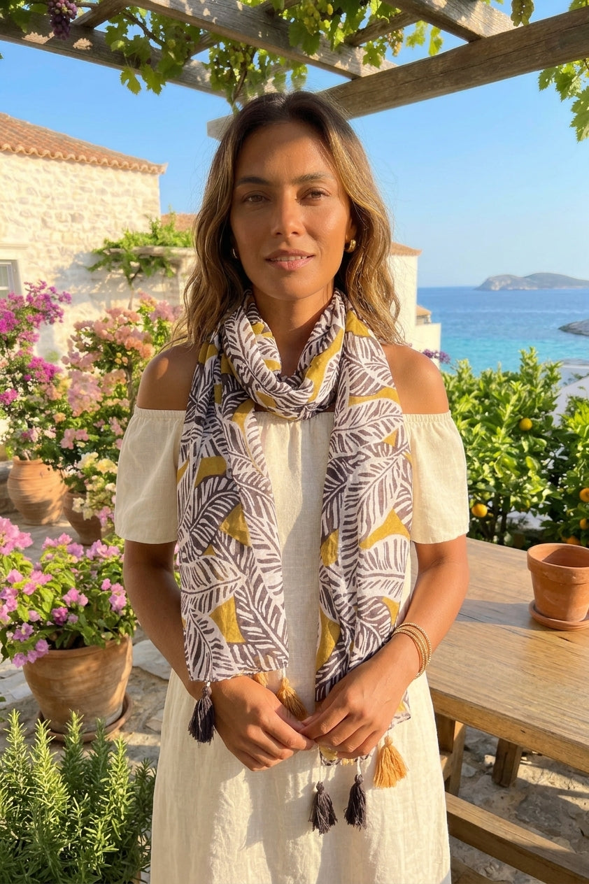 Large Coloured Leaves Cotton Scarf 63444