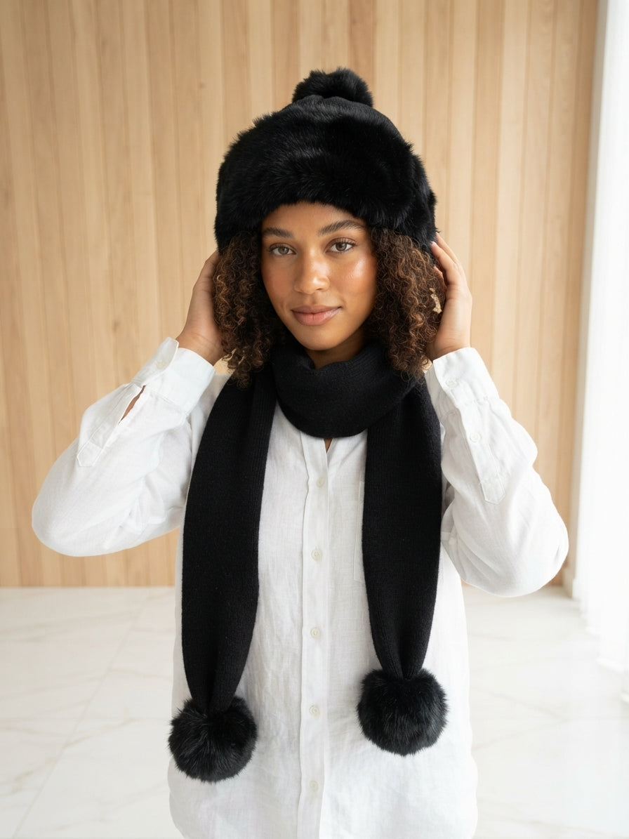 Faux Fur Pom Pom Beanie and Scarf 332320