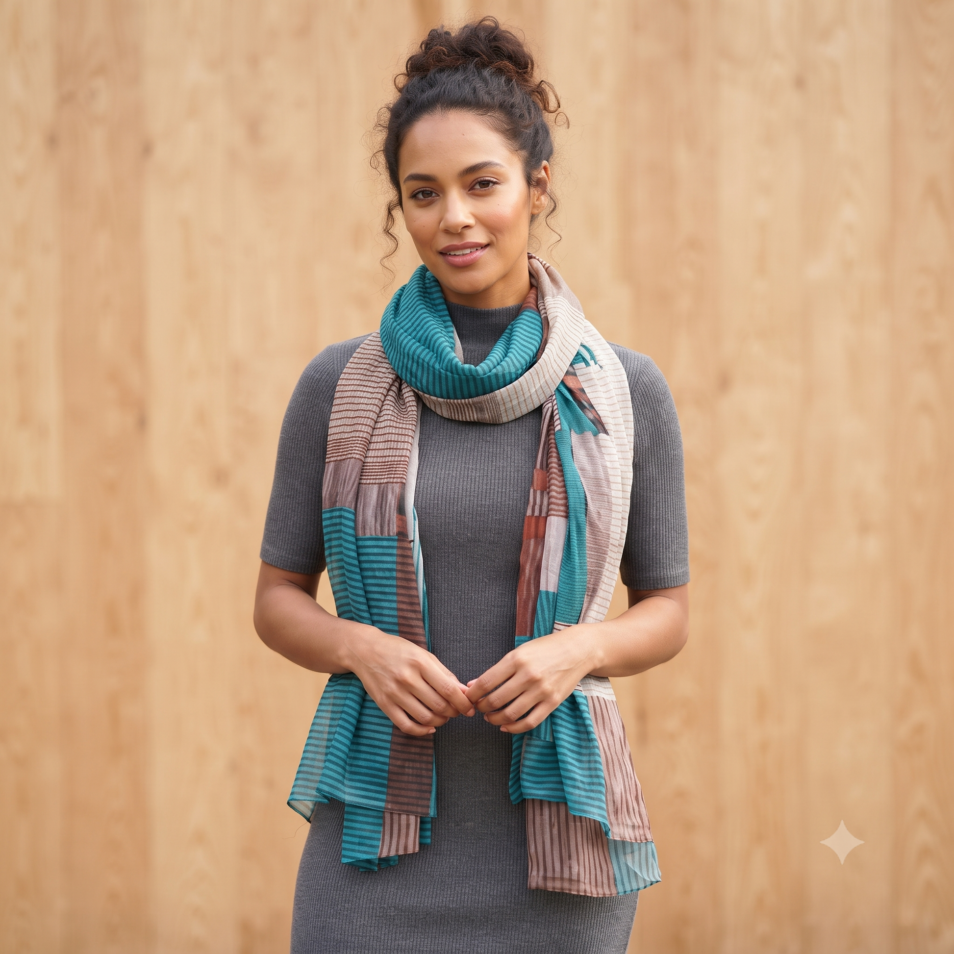 PRE-ORDER Checks Line and Square Cotton Scarf 68163