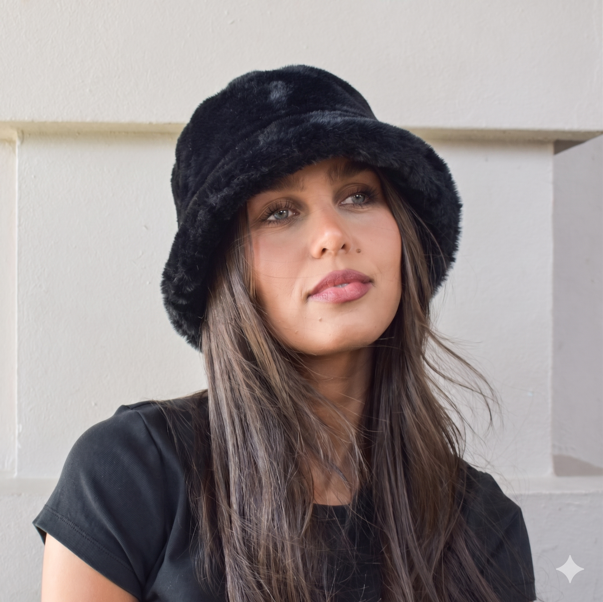 Faux Fur Classic Bucket Hat Plain 7531