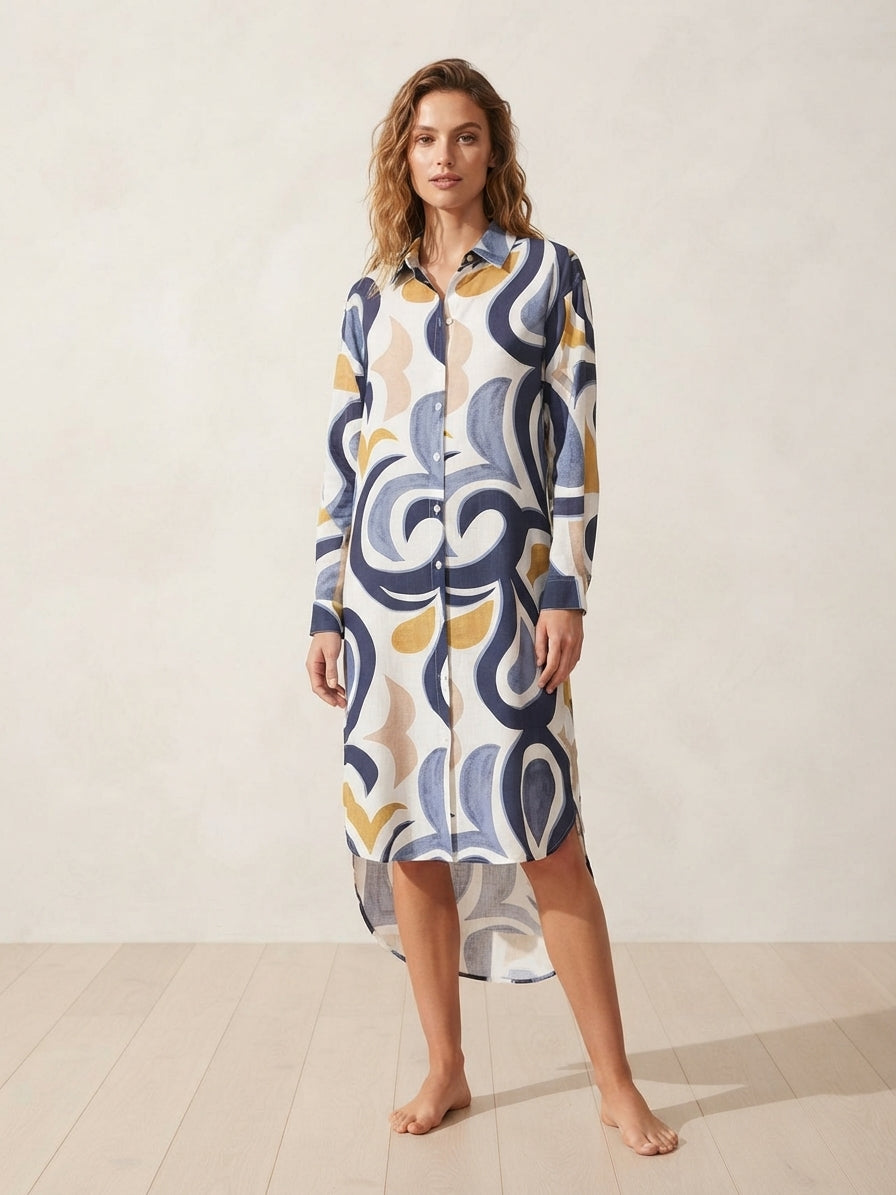PRE-ORDER Abstract Shirt Dress with Collar B-017