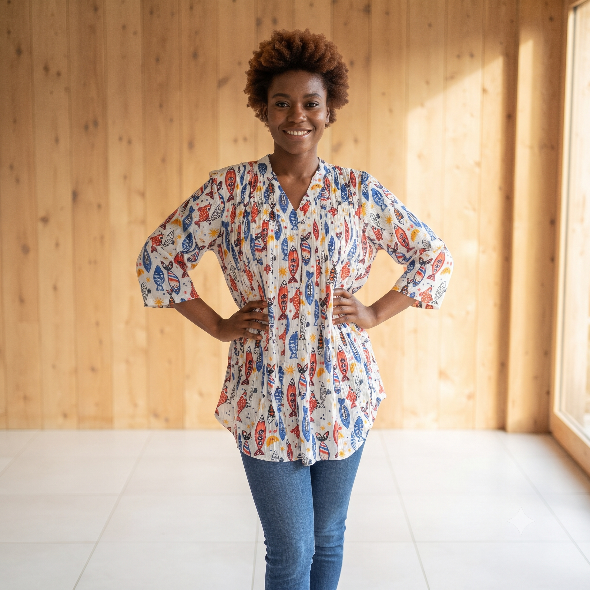PRE-ORDER - Pleated Cotton Printed Shirt - 67960-0624