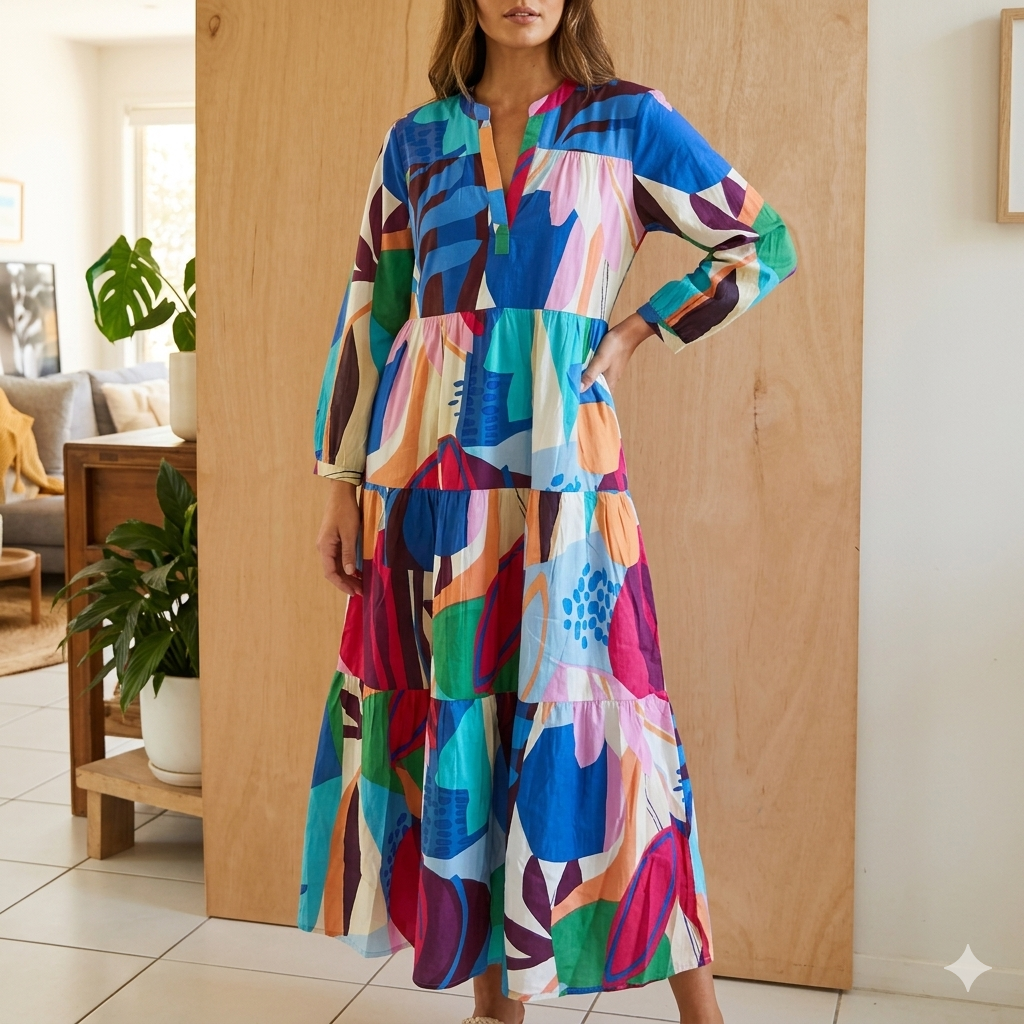Pleated Cotton Printed Dress 67148