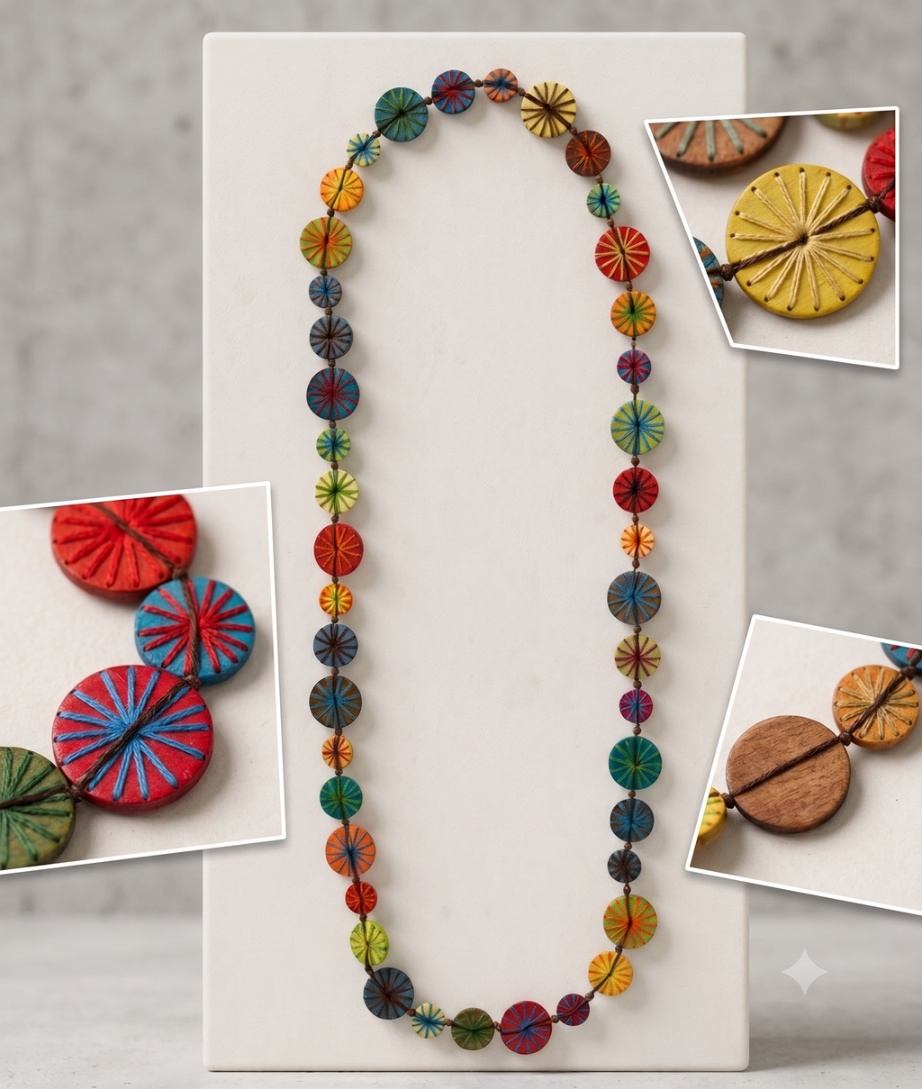Colourful Embroidered Wooden Beaded Necklace N6-53X