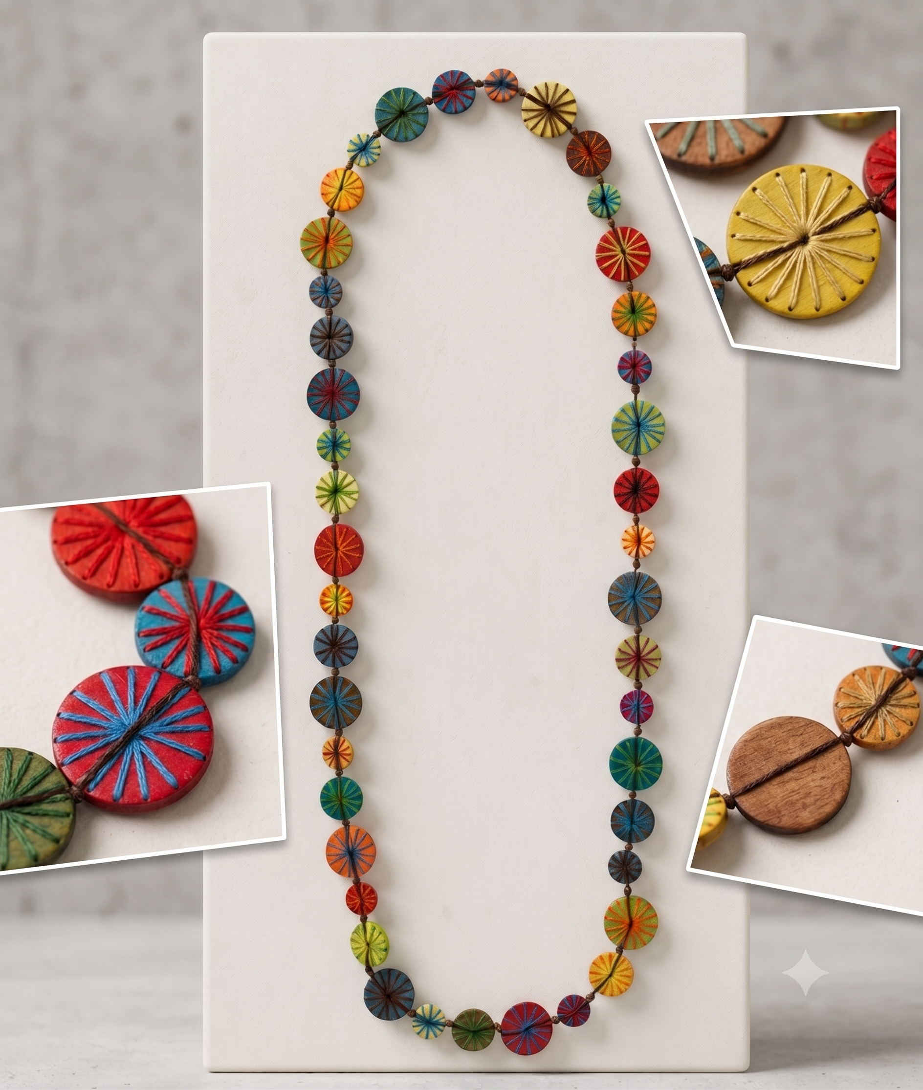 Colourful Embroidered Wooden Beaded Necklace N6-53X